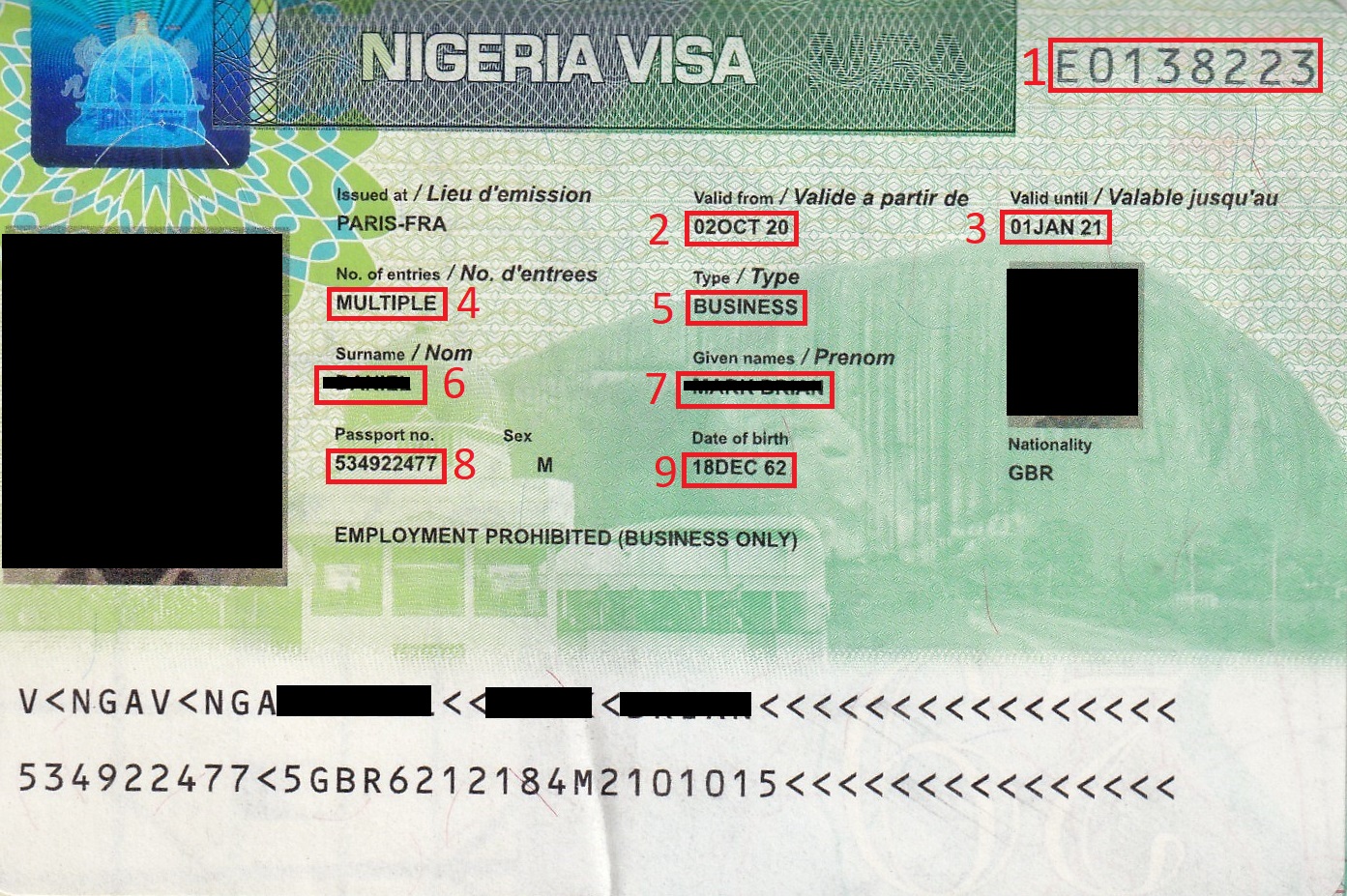 Exemple visa pour Visa Nigeria