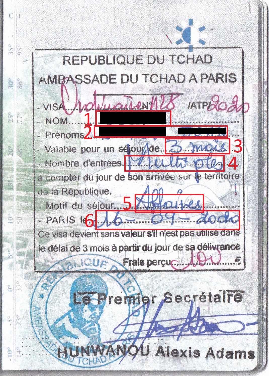 Exemple visa pour Visa Tchad