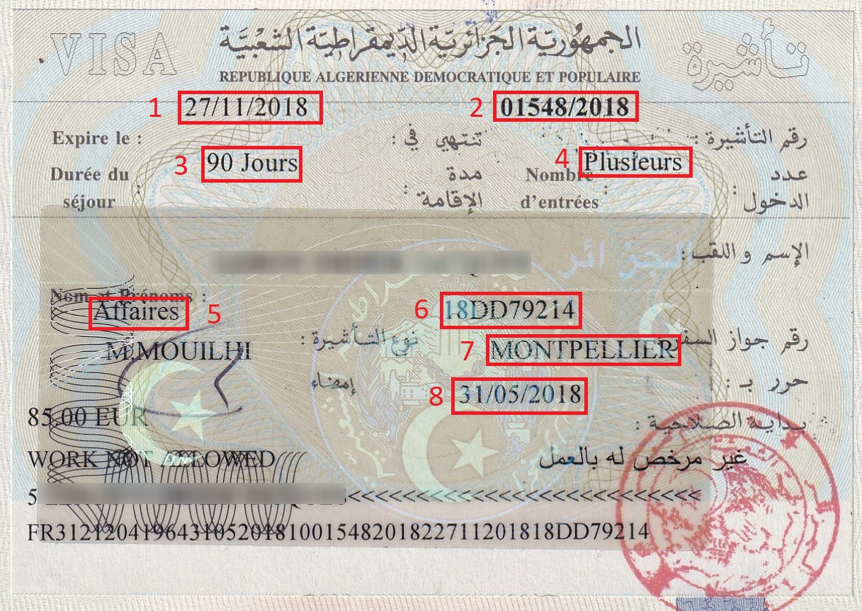 Exemple visa pour Visa Algérie