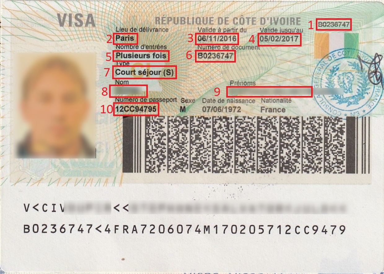 Exemple visa pour Visa Côte d’Ivoire